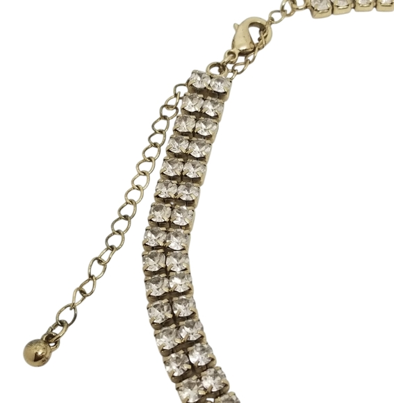 VINTAGE GOLDTONE MESH CHAIN & CRYSTAL CHOKER STYLE NECKLACE - Picture 5 of 7